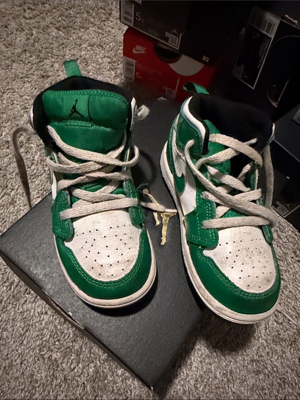 Jordan 1 Kids' Green and White Mid-Top Sneakers